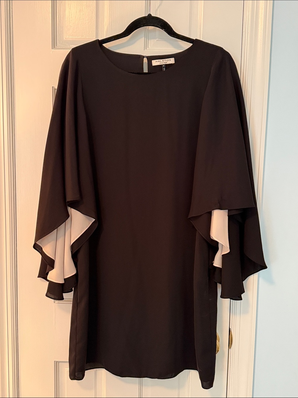Halston Heritage Black evening  Dress with Cream Layered Sleeve Detail